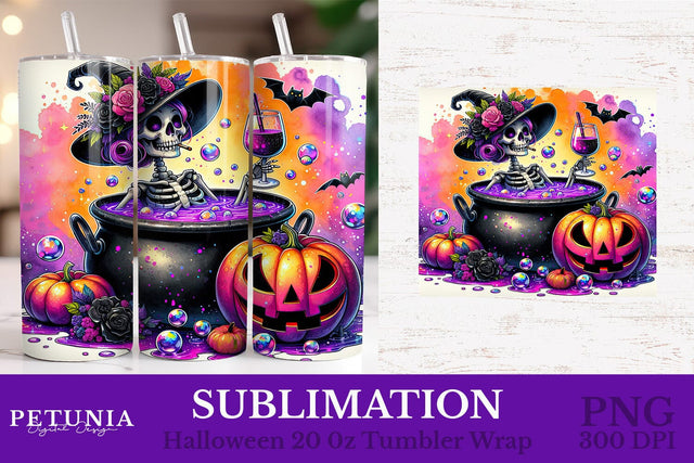 Funny Skeleton Sublimation | Halloween Tumbler Wrap Sublimation Petunia Digital Design 
