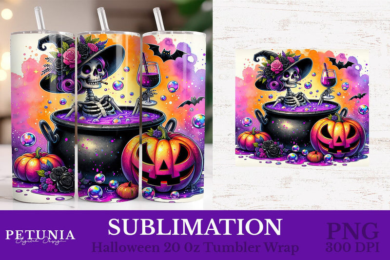 Funny Skeleton Sublimation | Halloween Tumbler Wrap Sublimation Petunia Digital Design 