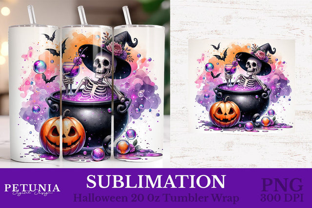 Funny Skeleton Sublimation | Halloween Tumbler Wrap Sublimation Petunia Digital Design 
