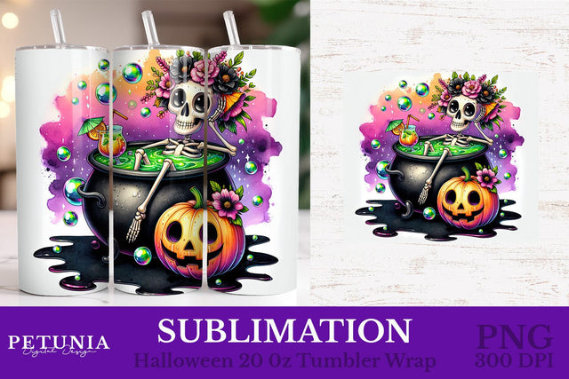 Funny Skeleton Sublimation | Halloween Tumbler Wrap Sublimation Petunia Digital Design 