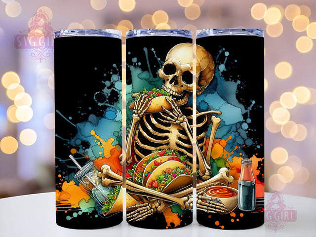 Funny Skeleton Taco 20oz Tumbler Wrap Sublimation Design, Straight Tapered Tumbler Wrap, Mexican Taco Tumbler Png, Instant Digital Download Sublimation SvggirlplusArt 
