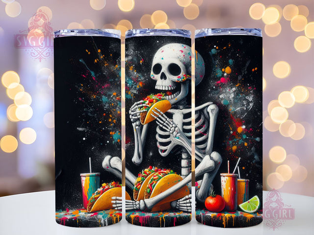 Funny Skeleton Taco 20oz Tumbler Wrap Sublimation Design, Straight Tapered Tumbler Wrap, Mexican Taco Tumbler Png, Instant Digital Download Sublimation SvggirlplusArt 
