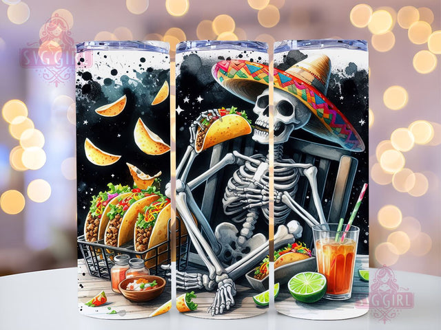 Funny Skeleton Taco 20oz Tumbler Wrap Sublimation Design, Straight Tapered Tumbler Wrap, Mexican Taco Tumbler Png, Instant Digital Download Sublimation SvggirlplusArt 