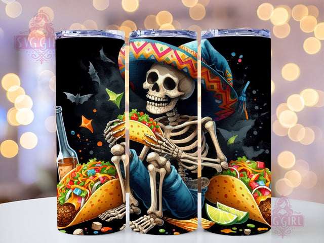 Funny Skeleton Taco 20oz Tumbler Wrap Sublimation Design, Straight Tapered Tumbler Wrap, Mexican Taco Tumbler Png, Instant Digital Download Sublimation SvggirlplusArt 