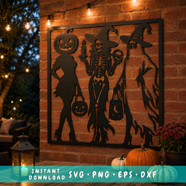 Funny Skeleton Witches Laser SVG | Spooky Halloween DXF | Witch Skeleton Metal Wall Art | Skeleton Plasma Cut File | CNC Halloween Decor SVG HappyDesignStudio 