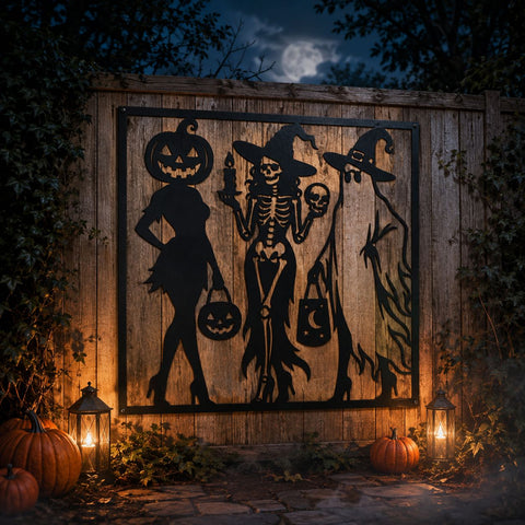 Funny Skeleton Witches Laser SVG | Spooky Halloween DXF | Witch Skeleton Metal Wall Art | Skeleton Plasma Cut File | CNC Halloween Decor SVG HappyDesignStudio 