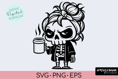 Funny Skeleton with Coffee SVG - Mom Skull SVG Cricut SVG OrangeBrushStudio 