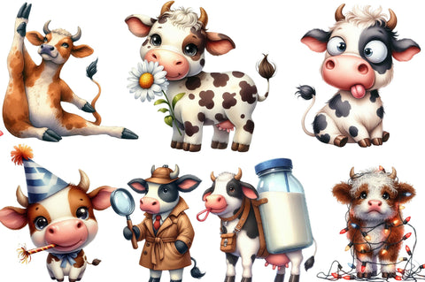 Funny Sketch Quirky Cows Clipart Sublimation SVGista 