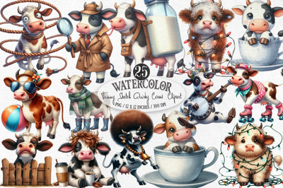 Funny Sketch Quirky Cows Clipart Sublimation SVGista 