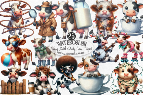 Funny Sketch Quirky Cows Clipart Sublimation SVGista 
