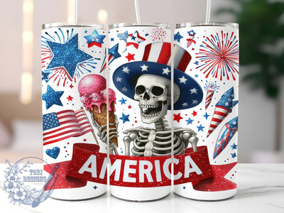 Funny Skull America 20oz Skinny Tumbler, 4th of July Tumbler Png, Straight & Tapered Tumbler Wrap, Instant Digital Download Sublimation ToriDesigns 