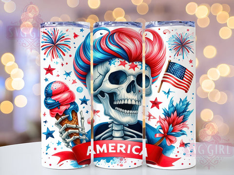 Funny Skull America 20oz Tumbler Wrap Sublimation Design, Straight Tapered Tumbler Wrap, 4th of July Skeleton Tumbler Png, Instant Digital Download Sublimation SvggirlplusArt 