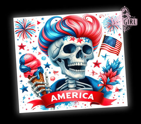 Funny Skull America 20oz Tumbler Wrap Sublimation Design, Straight Tapered Tumbler Wrap, 4th of July Skeleton Tumbler Png, Instant Digital Download Sublimation SvggirlplusArt 