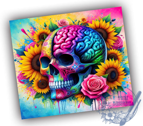 Funny Skull Halloween 20oz Skinny Tumbler, Neon Skull Tumbler Png, Straight & Tapered Tumbler Wrap, Instant Digital Download Sublimation ToriDesigns 