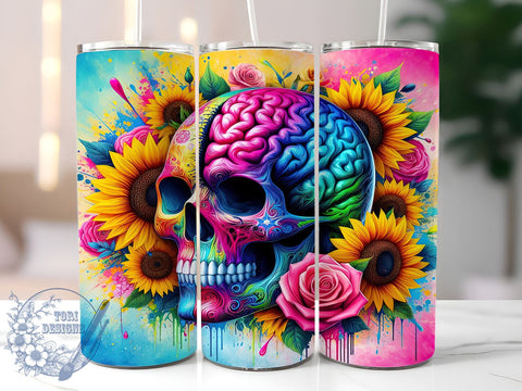 Funny Skull Halloween 20oz Skinny Tumbler, Neon Skull Tumbler Png, Straight & Tapered Tumbler Wrap, Instant Digital Download Sublimation ToriDesigns 