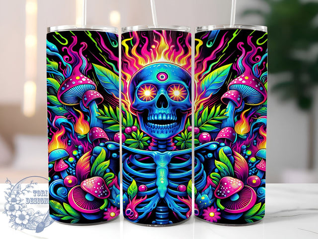Funny Skull Halloween 20oz Skinny Tumbler, Neon Skull Tumbler Png, Straight & Tapered Tumbler Wrap, Instant Digital Download Sublimation ToriDesigns 