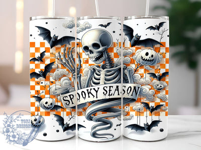 Funny Skull Halloween 20oz Skinny Tumbler PNG, Spooky Season Tumbler Sublimation Wrap, Straight & Tapered Tumbler Wrap, Instant Digital Download Sublimation ToriDesigns 