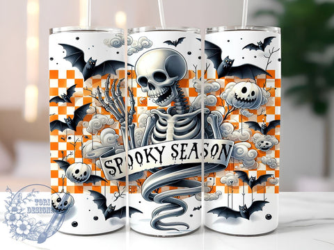 Funny Skull Halloween 20oz Skinny Tumbler PNG, Spooky Season Tumbler Sublimation Wrap, Straight & Tapered Tumbler Wrap, Instant Digital Download Sublimation ToriDesigns 