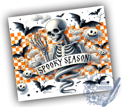 Funny Skull Halloween 20oz Skinny Tumbler PNG, Spooky Season Tumbler Sublimation Wrap, Straight & Tapered Tumbler Wrap, Instant Digital Download Sublimation ToriDesigns 