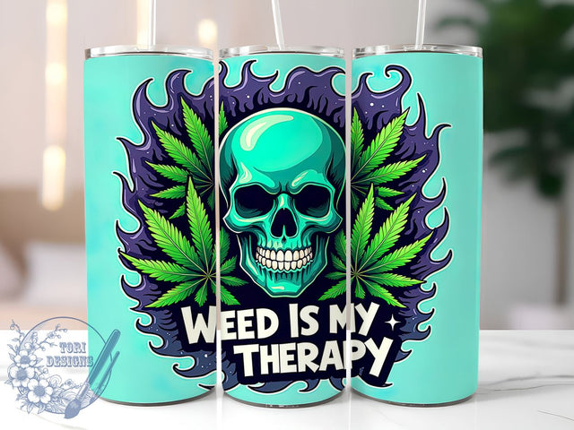 Funny Skull Weed Tumbler, Skull Therapy Cup, 20oz Sublimation, Cannabis Drinkware, Stoner Gift, Weed Lovers Tumbler, Unique Skull Design Sublimation ToriDesigns 