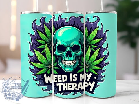 Funny Skull Weed Tumbler, Skull Therapy Cup, 20oz Sublimation, Cannabis Drinkware, Stoner Gift, Weed Lovers Tumbler, Unique Skull Design Sublimation ToriDesigns 