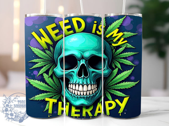 Funny Skull Weed Tumbler, Skull Therapy Cup, 20oz Sublimation, Cannabis Drinkware, Stoner Gift, Weed Lovers Tumbler, Unique Skull Design Sublimation ToriDesigns 