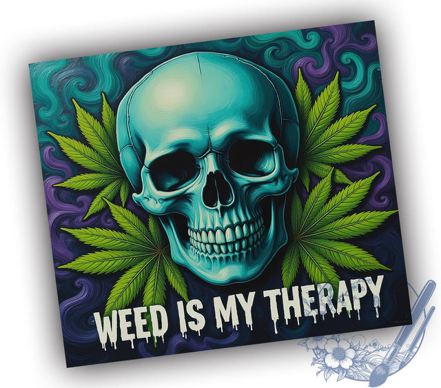 Funny Skull Weed Tumbler, Skull Therapy Cup, 20oz Sublimation, Cannabis Drinkware, Stoner Gift, Weed Lovers Tumbler, Unique Skull Design Sublimation ToriDesigns 
