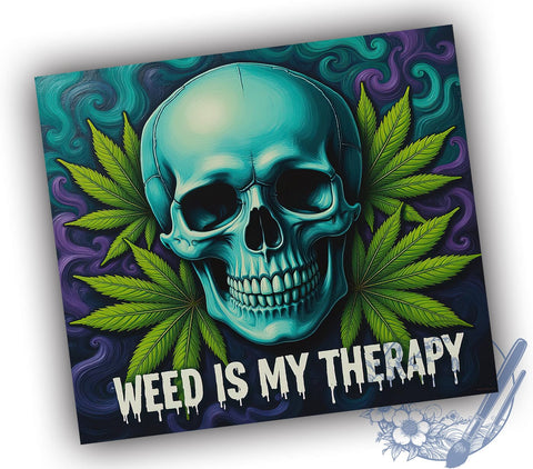 Funny Skull Weed Tumbler, Skull Therapy Cup, 20oz Sublimation, Cannabis Drinkware, Stoner Gift, Weed Lovers Tumbler, Unique Skull Design Sublimation ToriDesigns 