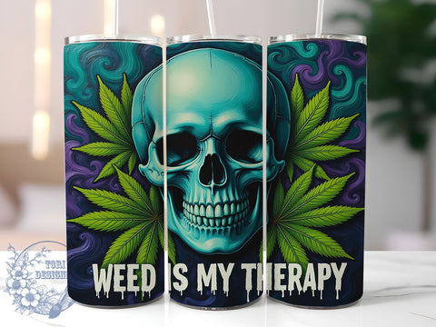 Funny Skull Weed Tumbler, Skull Therapy Cup, 20oz Sublimation, Cannabis Drinkware, Stoner Gift, Weed Lovers Tumbler, Unique Skull Design Sublimation ToriDesigns 