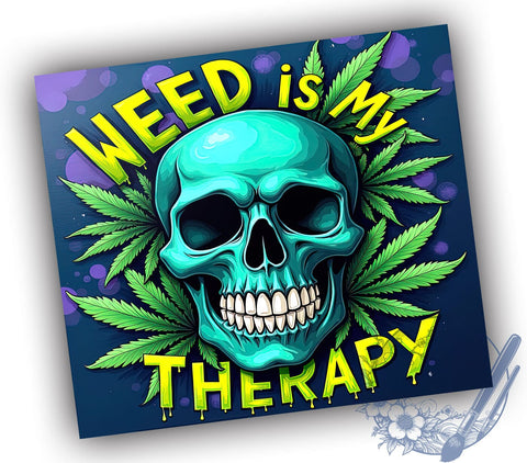 Funny Skull Weed Tumbler, Skull Therapy Cup, 20oz Sublimation, Cannabis Drinkware, Stoner Gift, Weed Lovers Tumbler, Unique Skull Design Sublimation ToriDesigns 