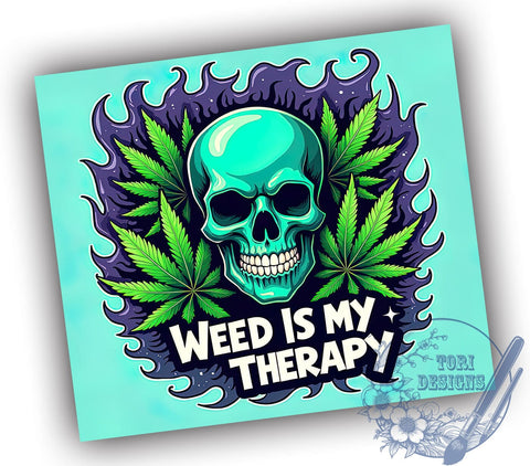 Funny Skull Weed Tumbler, Skull Therapy Cup, 20oz Sublimation, Cannabis Drinkware, Stoner Gift, Weed Lovers Tumbler, Unique Skull Design Sublimation ToriDesigns 