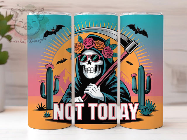 Funny Snarky Western Skeleton Tumbler, Nope Not Today Wrap, Funny Western Design, 20Oz Skinny Tumbler, Sarcastic Sublimation Wrap, Desert Cactus Drinkware, Humorous Skeleton Tumbler Sublimation Lara' s Designs 