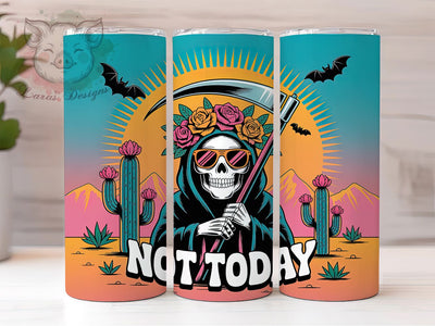 Funny Snarky Western Skeleton Tumbler, Nope Not Today Wrap, Funny Western Design, 20Oz Skinny Tumbler, Sarcastic Sublimation Wrap, Desert Cactus Drinkware, Humorous Skeleton Tumbler Sublimation Lara' s Designs 