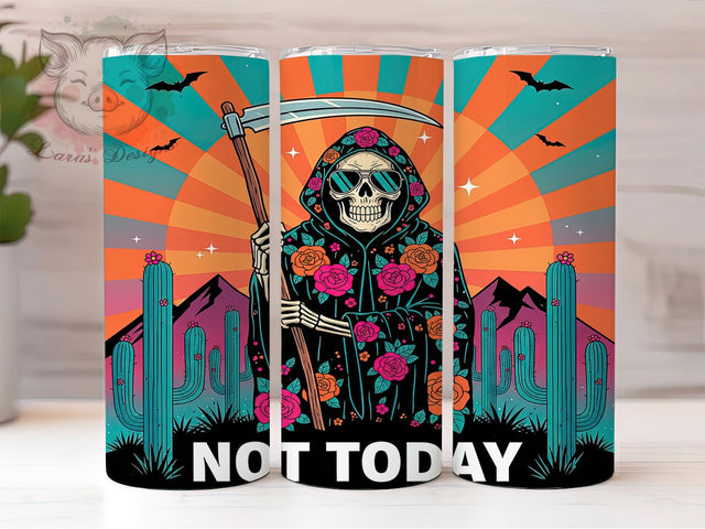Funny Snarky Western Skeleton Tumbler, Nope Not Today Wrap, Funny Western Design, 20Oz Skinny Tumbler, Sarcastic Sublimation Wrap, Desert Cactus Drinkware, Humorous Skeleton Tumbler Sublimation Lara' s Designs 