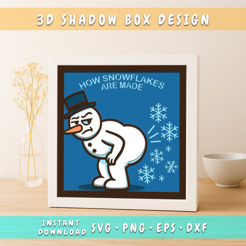 Funny Snowman Shadow Box SVG, How Snowflakes Are Made, Layered Christmas Paper Cut Design, Cricut & Silhouette Winter SVG, 3D Holiday Decor SVG HappyDesignStudio 