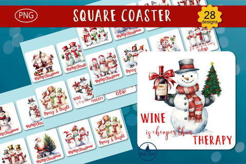 Funny Snowman wine square coaster | Christmas sublimation Sublimation Olga Boat Design 