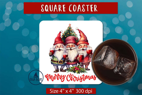 Funny Snowman wine square coaster | Christmas sublimation Sublimation Olga Boat Design 