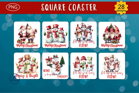 Funny Snowman wine square coaster | Christmas sublimation Sublimation Olga Boat Design 