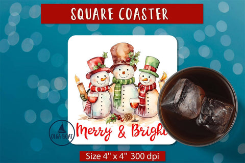Funny Snowman wine square coaster | Christmas sublimation Sublimation Olga Boat Design 