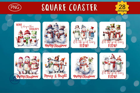 Funny Snowman wine square coaster | Christmas sublimation Sublimation Olga Boat Design 