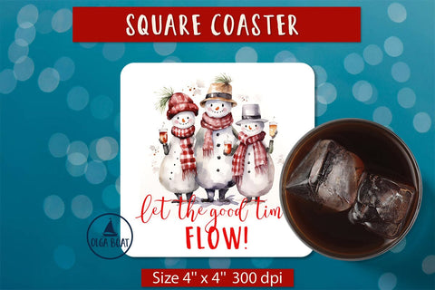 Funny Snowman wine square coaster | Christmas sublimation Sublimation Olga Boat Design 