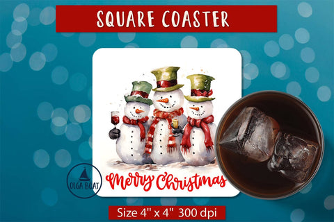 Funny Snowman wine square coaster | Christmas sublimation Sublimation Olga Boat Design 