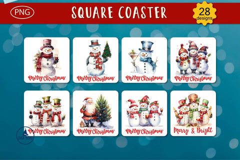 Funny Snowman wine square coaster | Christmas sublimation Sublimation Olga Boat Design 