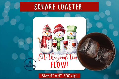 Funny Snowman wine square coaster | Christmas sublimation Sublimation Olga Boat Design 