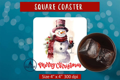 Funny Snowman wine square coaster | Christmas sublimation Sublimation Olga Boat Design 
