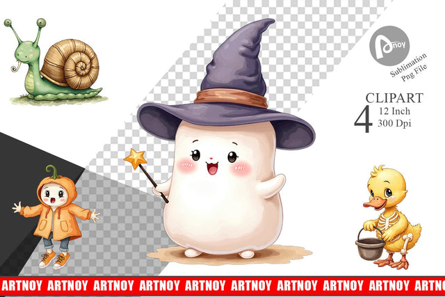 Funny Spooky Faces Clipart Sublimation artnoy 