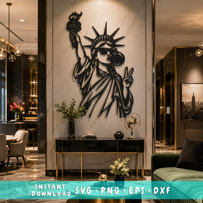 Funny Statue of Liberty Bubble Gum Laser SVG | USA Patriotic Metal Wall Art Dxf | Plasma CNC Cut File | Laser Cut Svg | American Decor Png SVG HappyDesignStudio 