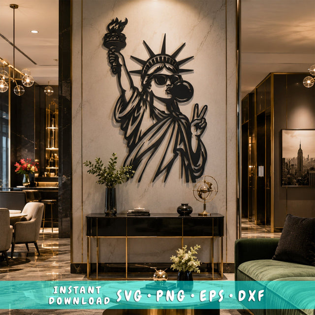 Funny Statue of Liberty Bubble Gum Laser SVG | USA Patriotic Metal Wall Art Dxf | Plasma CNC Cut File | Laser Cut Svg | American Decor Png SVG HappyDesignStudio 