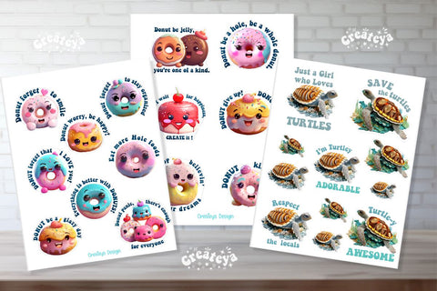 Funny Stickers Bundle Printable Kawaii Donuts pun printable stickers png Print and cut stickers Sublimation Createya Design 
