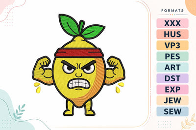 Funny Strong Lemon Cute Summer Fruit Character Summer Machine Embroidery Design Embroidery/Applique DESIGNS sg embroidery 